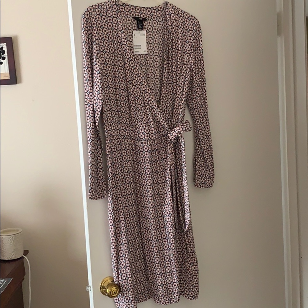 Wrap tie printed dress
